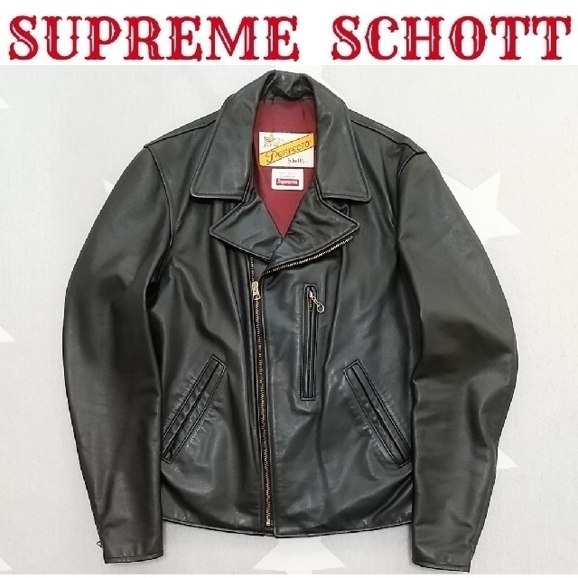 極美 SUPREME 別注 SCHOTT ライダースジャケット レザージャケット牛革カウハイド色