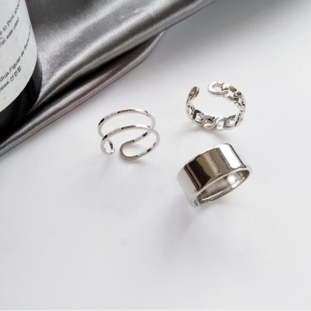 ☆3点セット☆ シルバー リング 指輪 フリーサイズ レディース メンズ 韓国 レディースのアクセサリー(リング(指輪))の商品写真