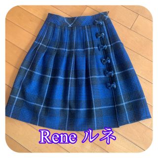 ルネ(René)の美品　Rene ルネ　ブルーチェック柄　　ウール　100% スカート(ひざ丈スカート)