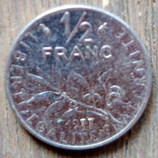 1977年　フランス1/2フラン硬貨　並品(貨幣)