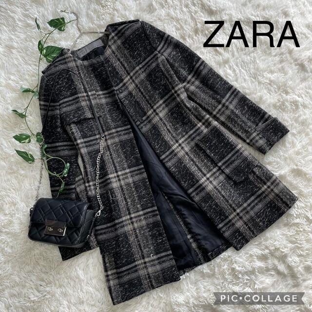 ZARA(ザラ)の★専用★  ZARA ザラ ノーカラーチェックコート レディースのジャケット/アウター(ロングコート)の商品写真