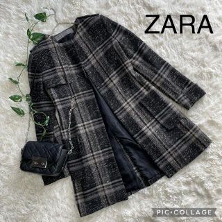 ザラ(ZARA)の★専用★  ZARA ザラ ノーカラーチェックコート(ロングコート)