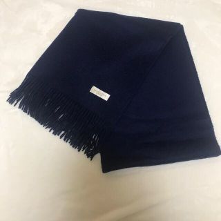 ミツコシ(三越)の【本日お値下げ中】三越オリジナル　カシミア100%   紺色ストール　フリンジ付(ストール/パシュミナ)