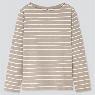 ユニクロ(UNIQLO)のボーダーカットソー、ボートネックT、ベージュ、ボーダー、ロンT、ボーダーT，M(Tシャツ/カットソー(七分/長袖))