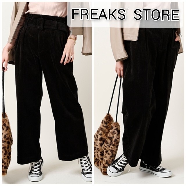 FREAK'S STORE(フリークスストア)のFREAKSSTOREコーデュロイワイドパンツ 黒ブラック IENA plage レディースのパンツ(カジュアルパンツ)の商品写真