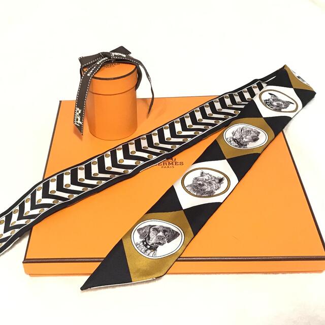 新品 HERMES ツイリー コリエ・エ・シアン ブラックファッション小物