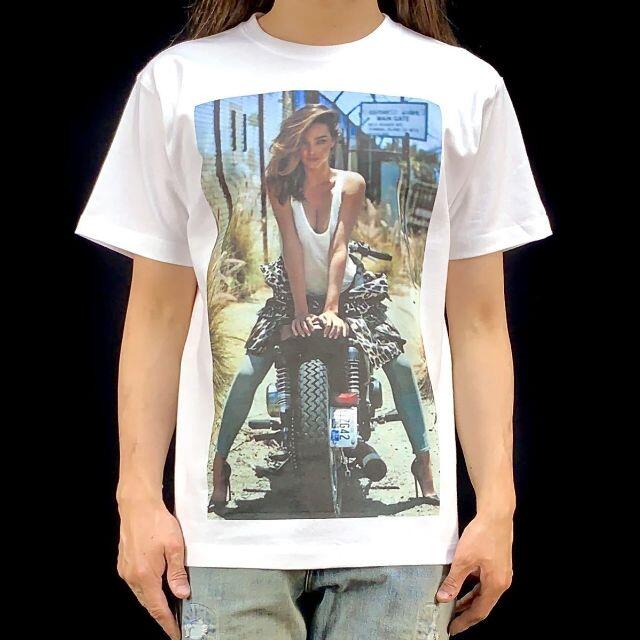 【ビッグ プリント Tシャツ】新品 セクシー モデル ミランダカー バイク