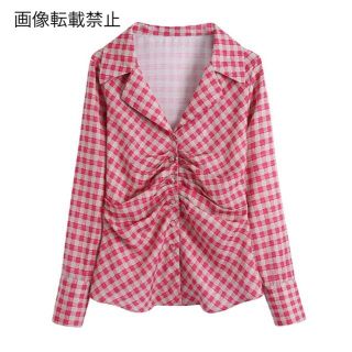 ザラ(ZARA)の🍁11月新作🍠6737◆チェック 柄 ドレープ シャツ ブラウス(シャツ/ブラウス(長袖/七分))