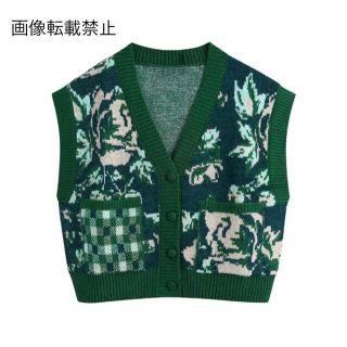 ザラ(ZARA)の🍁11月新作🍠6739◆green ジャガード柄  ニット ベスト(ニット/セーター)