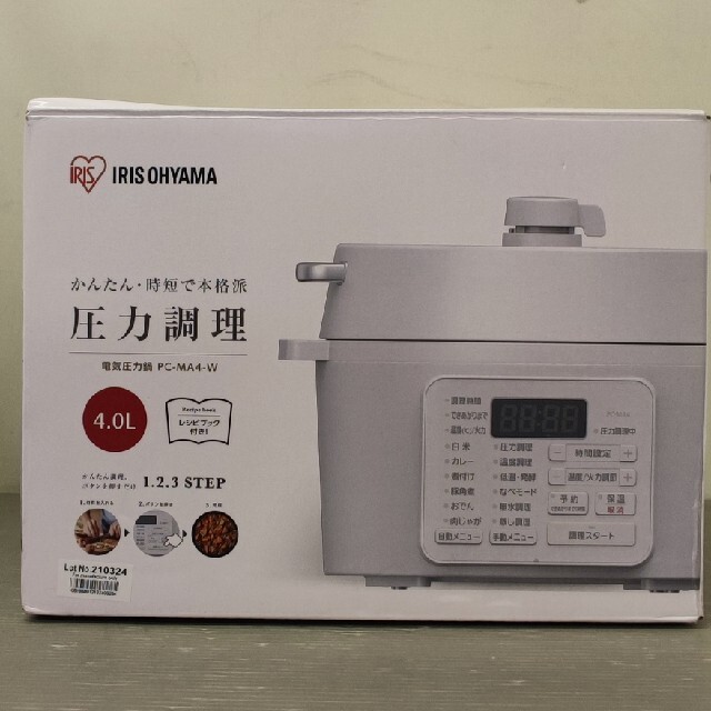 アイリスオーヤマ(アイリスオーヤマ)のアイリスオーヤマIRIS OHYAMA 電気圧力鍋  PC-MA4-W スマホ/家電/カメラの調理家電(調理機器)の商品写真