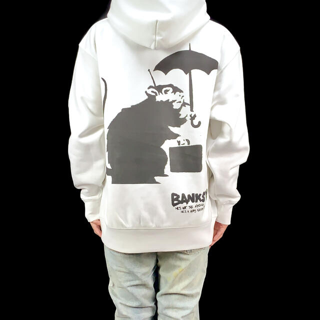 新品 バンクシー BANKSY 東京 傘ネズミ マウス ビッグ ロンT パーカー