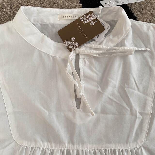 白ビブシャツ　L Lサイズ レディースのトップス(シャツ/ブラウス(半袖/袖なし))の商品写真
