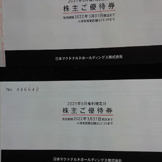 早い者勝ちです！マクドナルド 株主 ご優待  商品引換券  6枚綴り 2冊セット(フード/ドリンク券)