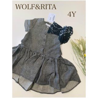 コドモビームス(こども ビームス)の【新品】WOLF&RITA 肩フリル付きリネンワンピース 4Y(ワンピース)