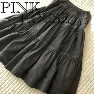 ピンクハウス(PINK HOUSE)のピンクハウス　スカート　ダブリエ　黒　綿ローン　ピンタック(ロングスカート)