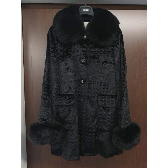 ファー付きコート 黒 (中古・古着通販】ARBORENTE ファー付きコート 黒 (中古・古着通販】ARBORENTE