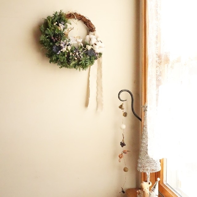 WhiteChristmaswreath❅クリスマスリース。ドライフラワーリース