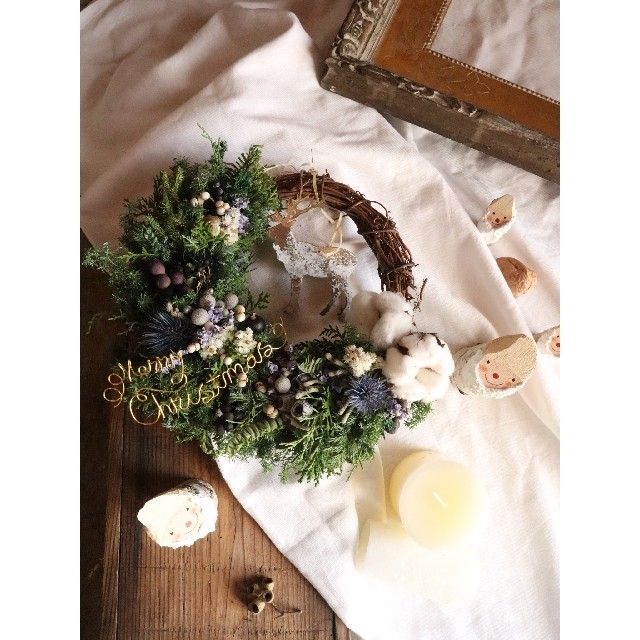WhiteChristmaswreath❅クリスマスリース。ドライフラワーリース
