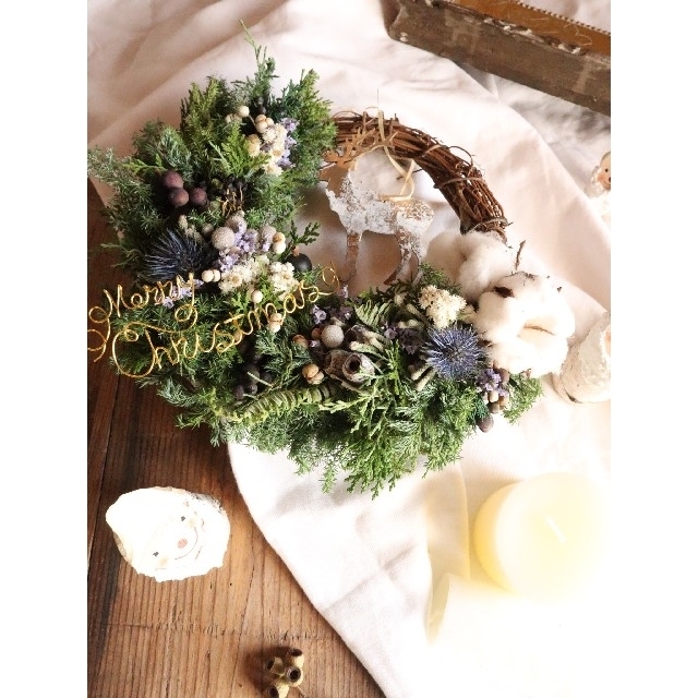 WhiteChristmaswreath❅クリスマスリース。ドライフラワーリース