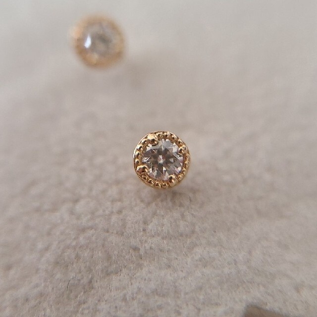 agete K18 YG ミル打ち ダイヤピアス 0.08ct 女性が喜ぶ♪ 10174円