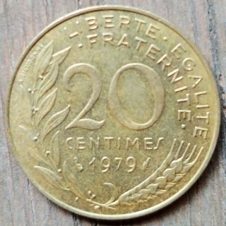 1977年 フランス 20サンチーム硬貨 並品(貨幣)