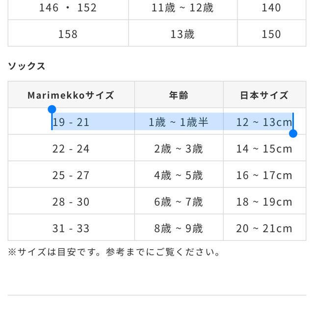 marimekko(マリメッコ)のマリメッコ靴下　ベビー キッズ/ベビー/マタニティのこども用ファッション小物(靴下/タイツ)の商品写真