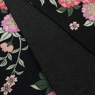 袋帯 桜の花柄 膨れ織り 六通柄 黒 和装着物 8FB5 | myglobaltax.com