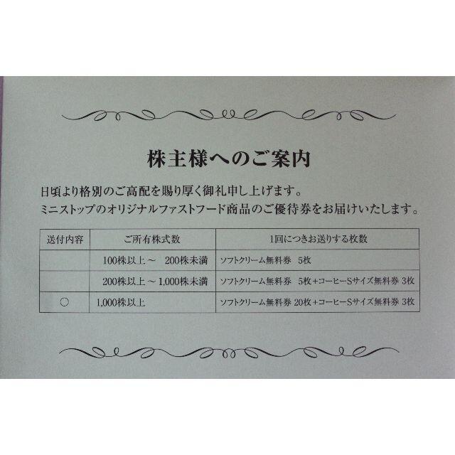 ミニストップ 株主優待 ソフトクリーム無料券20枚+コーヒーSサイズ無料券3枚