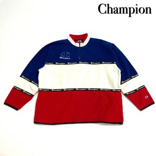 チャンピオン(Champion)のチャンピオン champion フリース 刺繍ロゴ 総柄 トリコロール 古着(ニット/セーター)