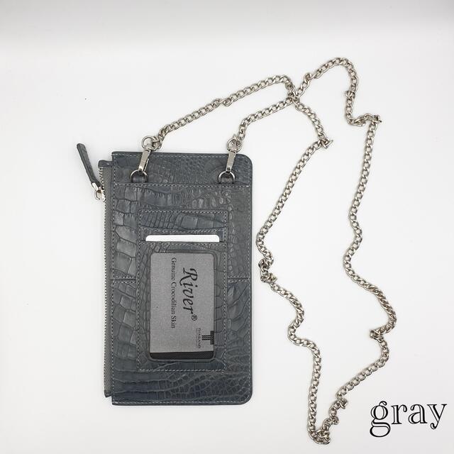 新品　クロコダイル　チェーンウォレット　ライトブラウン レディースのファッション小物(財布)の商品写真