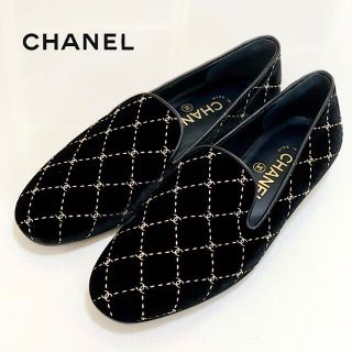 シャネル(CHANEL)の3358 シャネル ベルベット ココマーク フラットシューズ ブラック(ハイヒール/パンプス)