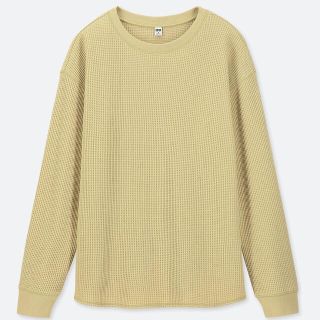 ユニクロ(UNIQLO)のワッフルクルーネックT yellow Lサイズ(Tシャツ(長袖/七分))