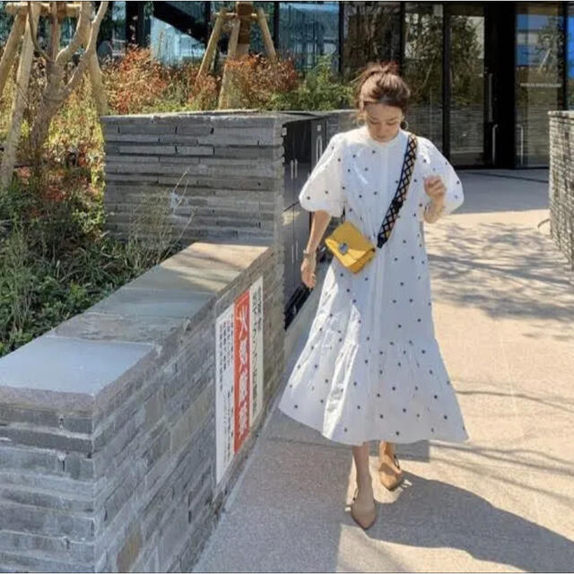 ZARA - ザラ フラワーエンブロイダリー ミディワンピース Lサイズの ZARA - ザラ フラワーエンブロイダリー ミディワンピース Lサイズの