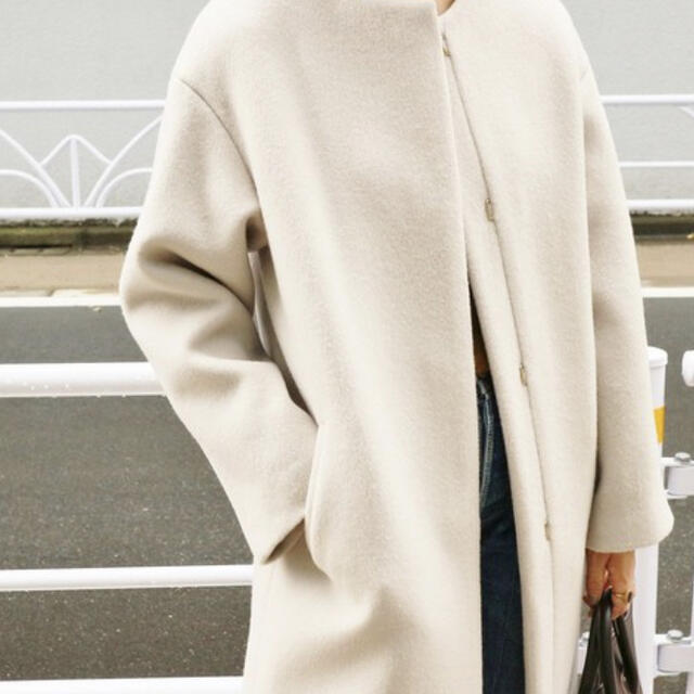 イエナ ロングコート ラムウール 冬服 長袖 ノーカラー 日本製 M