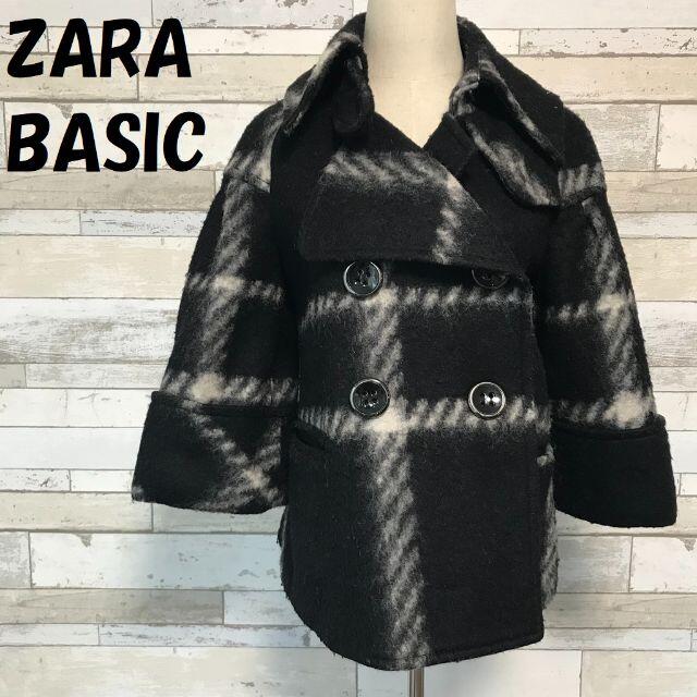 ZARA(ザラ)の【人気】ザラ ベーシック チェック柄 Pコート ブラック サイズS レディース レディースのジャケット/アウター(ピーコート)の商品写真