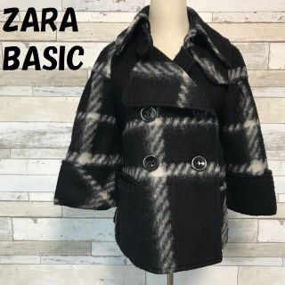 ザラ(ZARA)の【人気】ザラ ベーシック チェック柄 Pコート ブラック サイズS レディース(ピーコート)