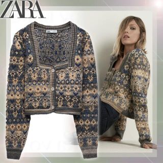 ザラ(ZARA)の未着用♡ZARAジャガードニットカーディガン(カーディガン)