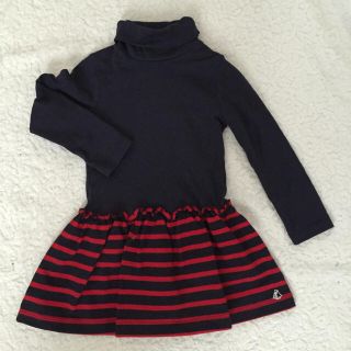 プチバトー(PETIT BATEAU)の新品☆プチバトー 3a タートルネックコンビワンピース(ワンピース)