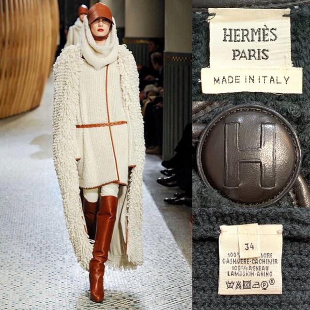 Hermes(エルメス)のHERMES 最高級カシミヤ100% スヌード付 2way コート E1958 レディースのジャケット/アウター(ニットコート)の商品写真