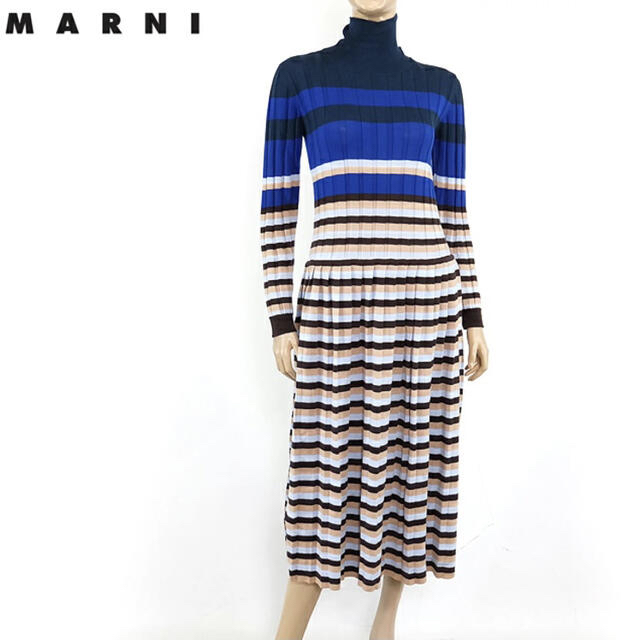 Marni(マルニ)の【極美品】MARNI ボーダー プリーツ ニットワンピース マルチカラー レディースのワンピース(ひざ丈ワンピース)の商品写真