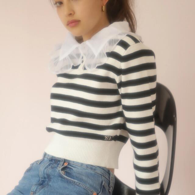 bibiy】Cassie tulle collar striped knit - ニット/セーター