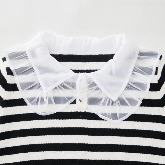 bibiy】Cassie tulle collar striped knit - ニット/セーター