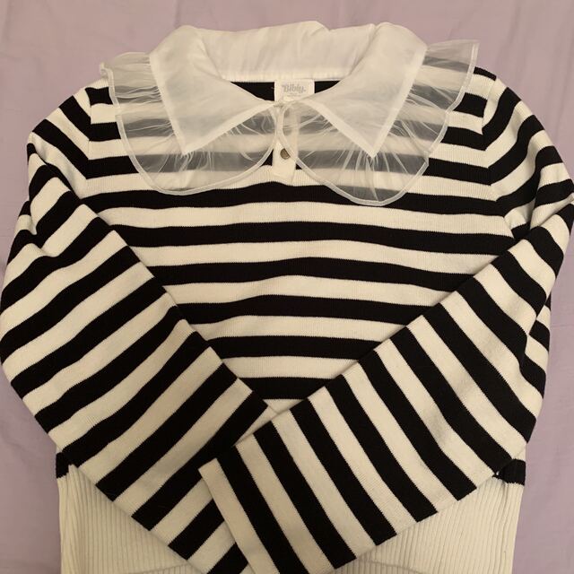 bibiy】Cassie tulle collar striped knit - ニット/セーター