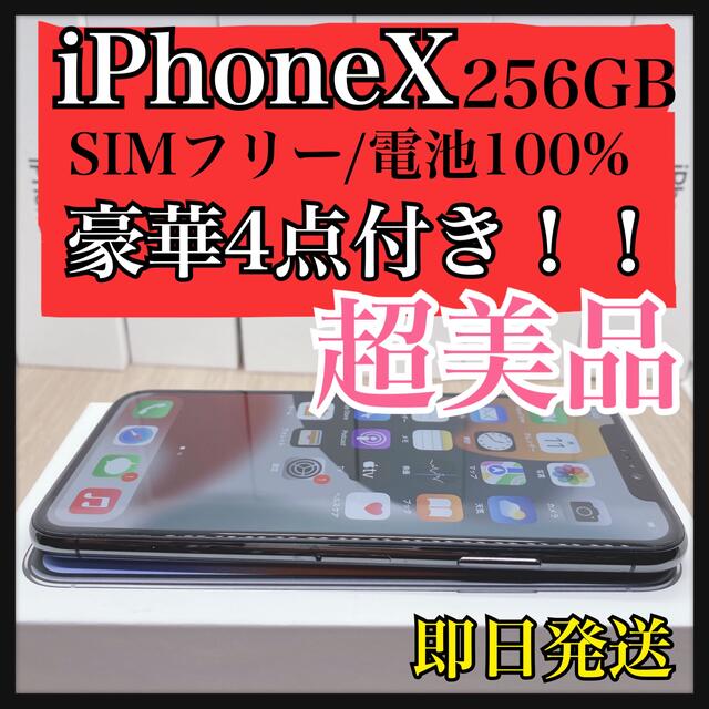 iPhone X 256 GB 本体 SIMフリー 【A】【超美品】 100