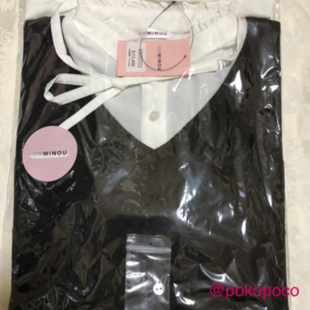 UNMINOU リボンシャツ　ドッキングニット　ブラック　アンミヌ　新品 レディースのトップス(ニット/セーター)の商品写真