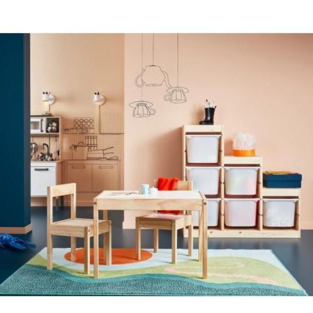 IKEA(イケア)の新品　IKEA LATT レット キッズテーブル チェア2脚 ホワイトパイン材 キッズ/ベビー/マタニティの寝具/家具(その他)の商品写真