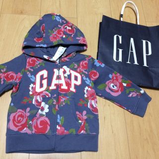 ベビーギャップ(babyGAP)の新品/babygap くま耳パーカー 花柄 裏起毛 size80(トレーナー)