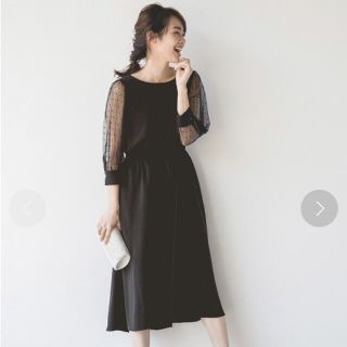 アパートバイローリーズ(apart by lowrys)のドットチュールワンピース👗ブラック　L size(ひざ丈ワンピース)