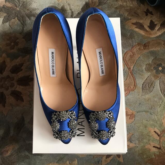 【美品】MANOLO BLAHNIK マノロブラニクハンギシ35 ロイヤルブルー