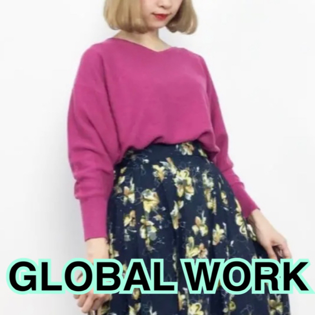 GLOBAL WORK(グローバルワーク)のGLOBAL WORK カシミヤ混 ニット ピンク Vネック 長袖 レディースのトップス(ニット/セーター)の商品写真